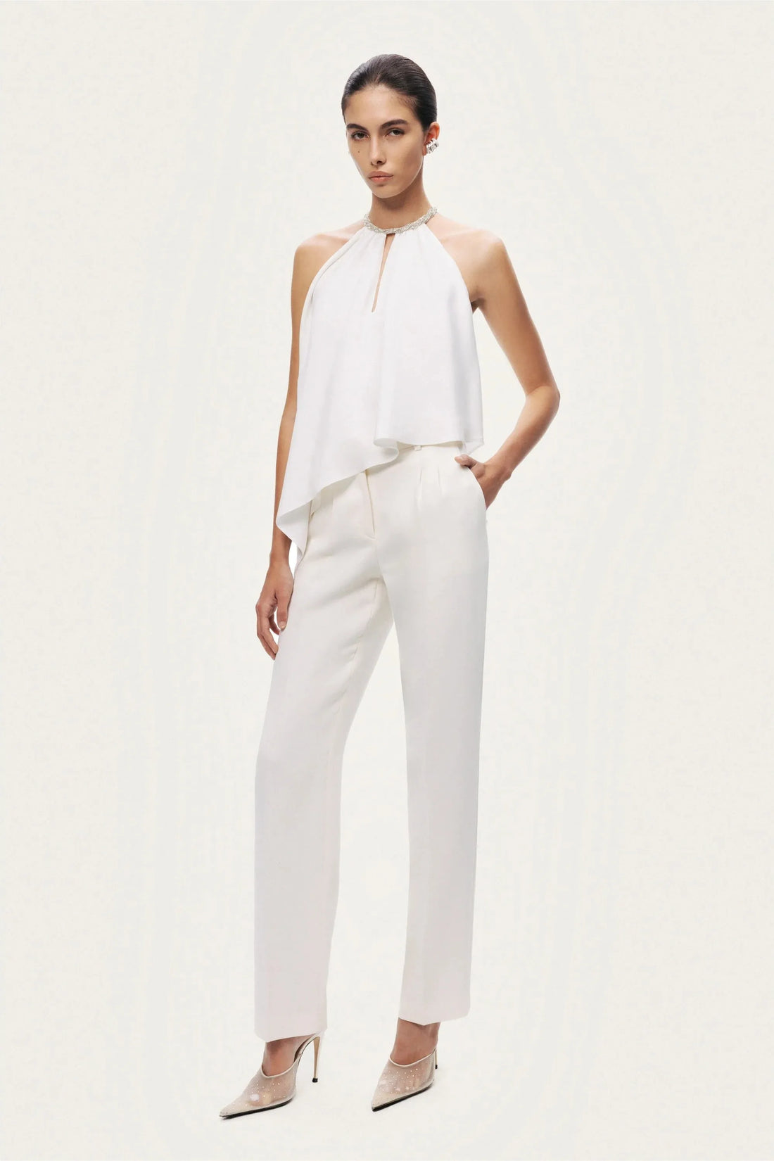 Nocturne White Women Embellished Halter Blouse SKU: N26YN6219_0001 Image 03