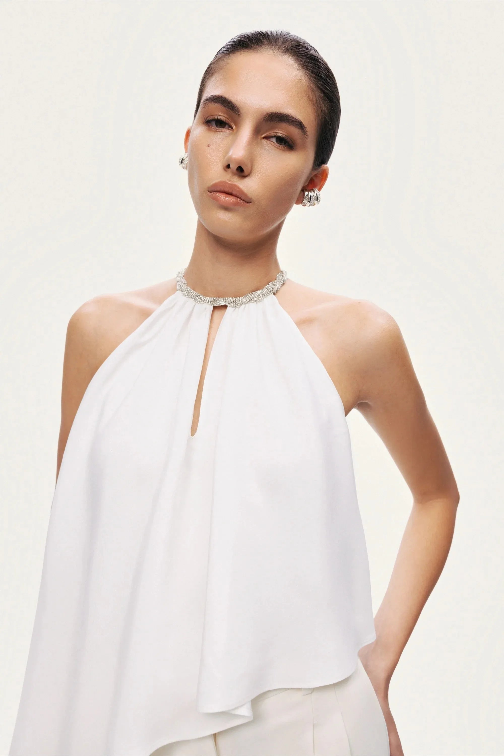 Nocturne White Women Embellished Halter Blouse SKU: N26YN6219_0001 Image 06
