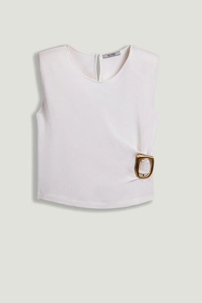 Nocturne Off-White Women Sleeveless Buckle-Detail Blouse SKU: N26YN6226_0014 Image 01