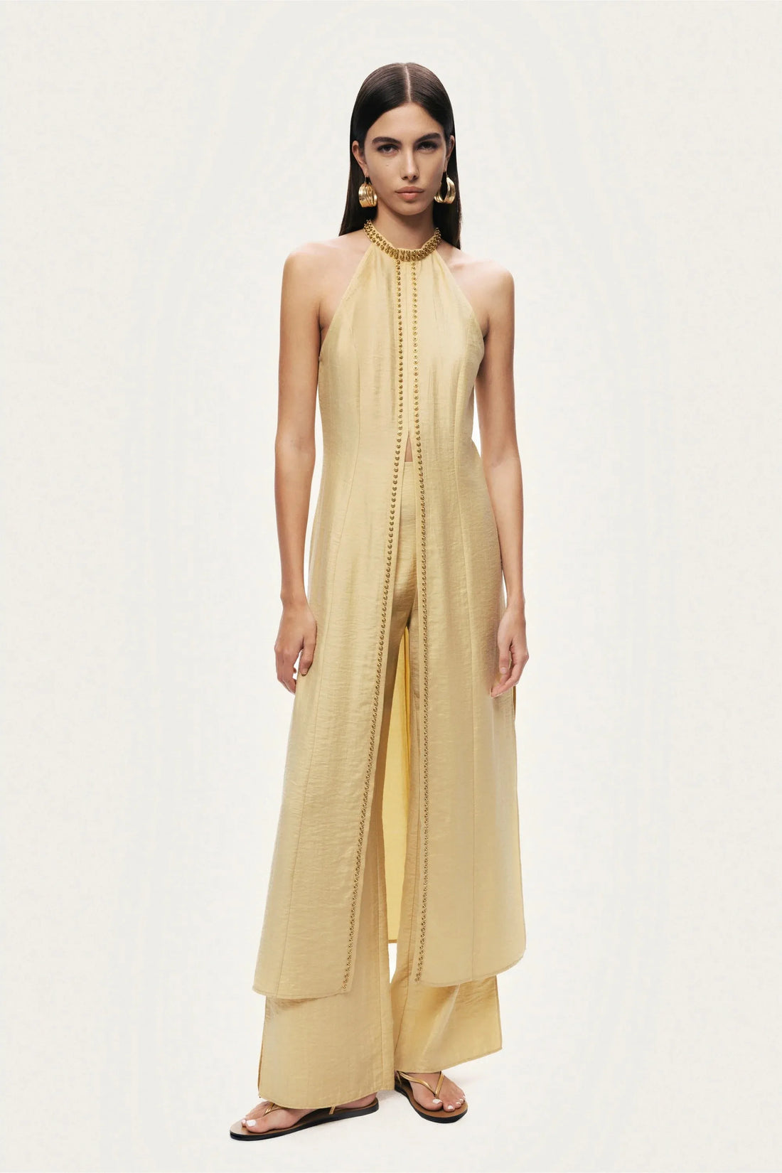Nocturne Yellow Women Studded Halter Neck Tunic SKU: N26YN6229_0013 Image 02