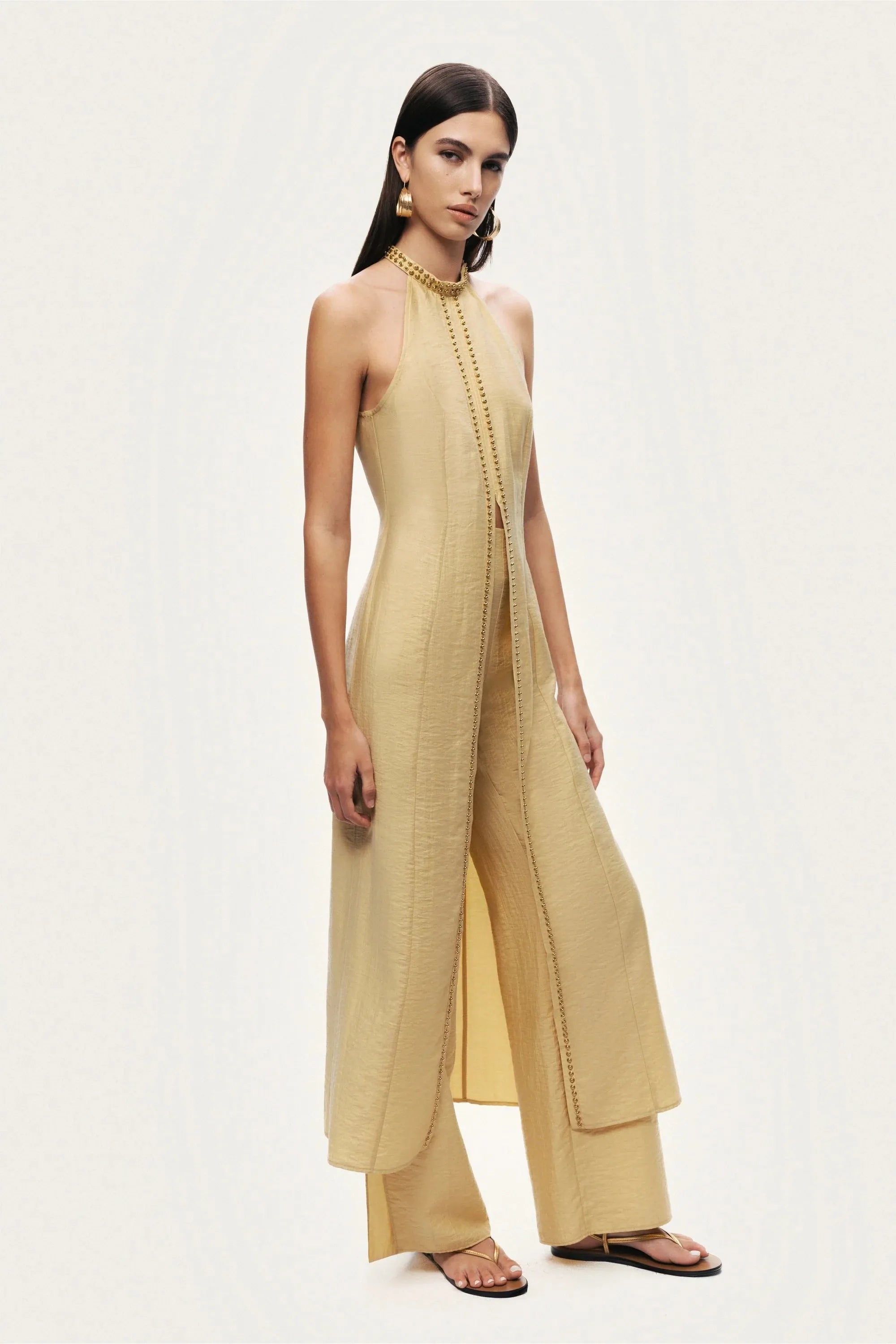 Nocturne Yellow Women Studded Halter Neck Tunic SKU: N26YN6229_0013 Image 03