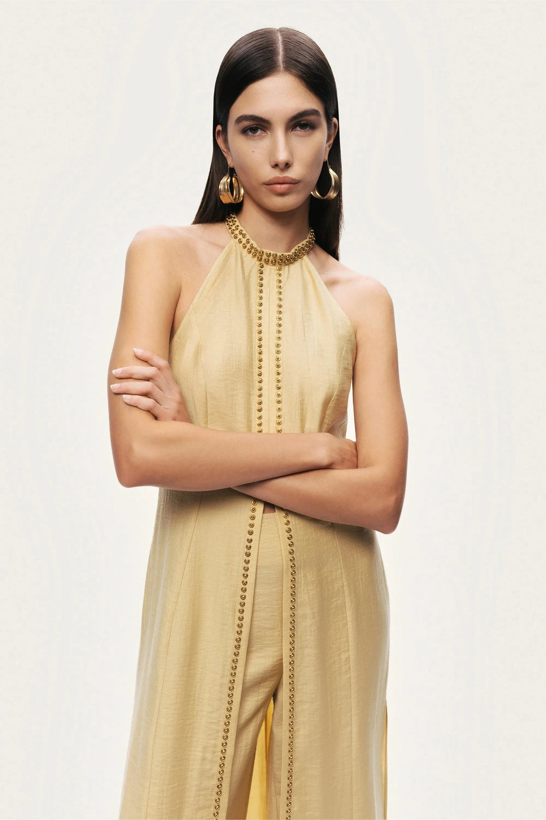 Nocturne Yellow Women Studded Halter Neck Tunic SKU: N26YN6229_0013 Image 05