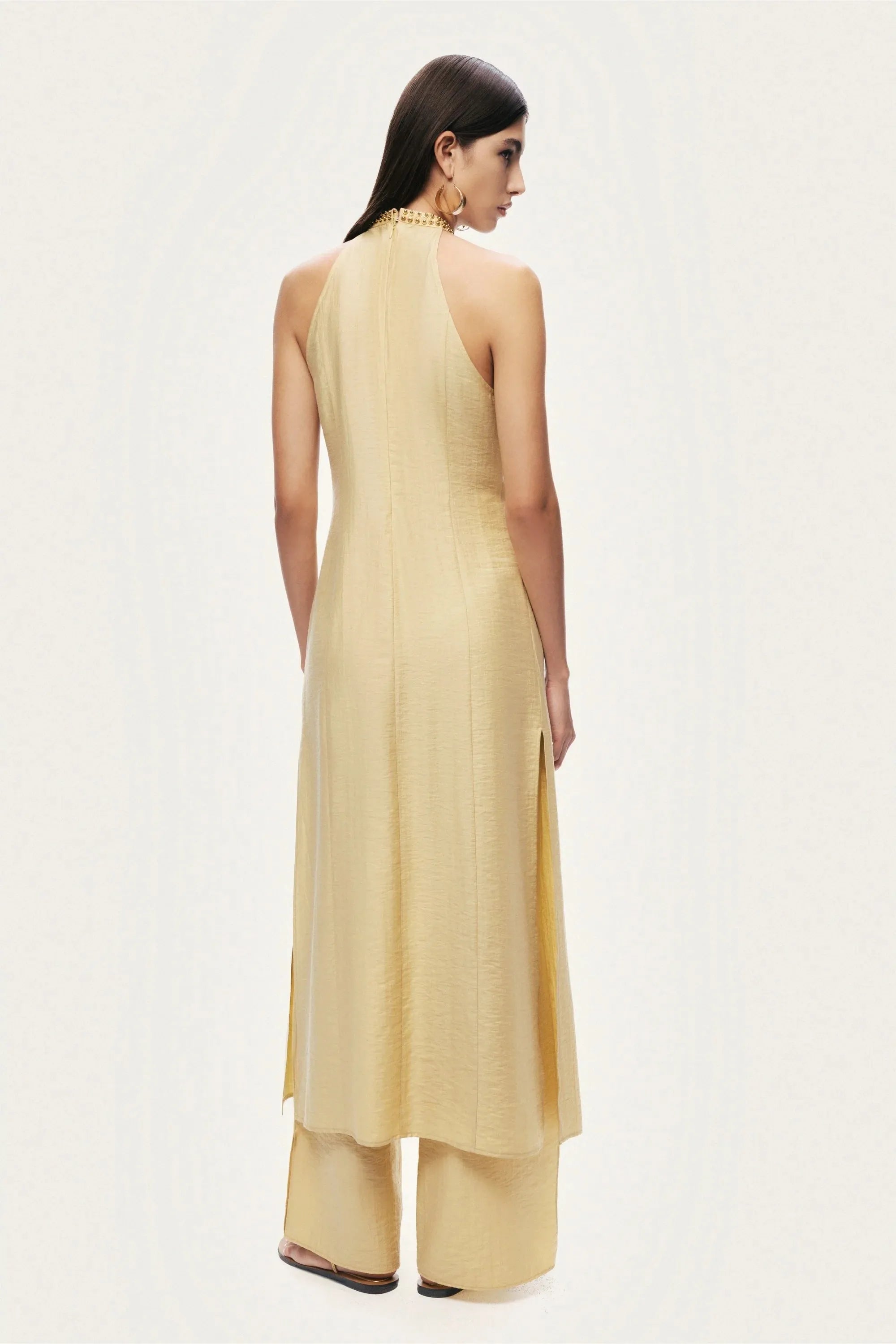 Nocturne Yellow Women Studded Halter Neck Tunic SKU: N26YN6229_0013 Image 06