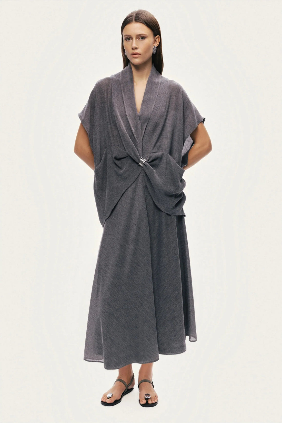 Nocturne Grey Women Draped Wrap Blouse SKU: N26YN6238_0008 Image 02