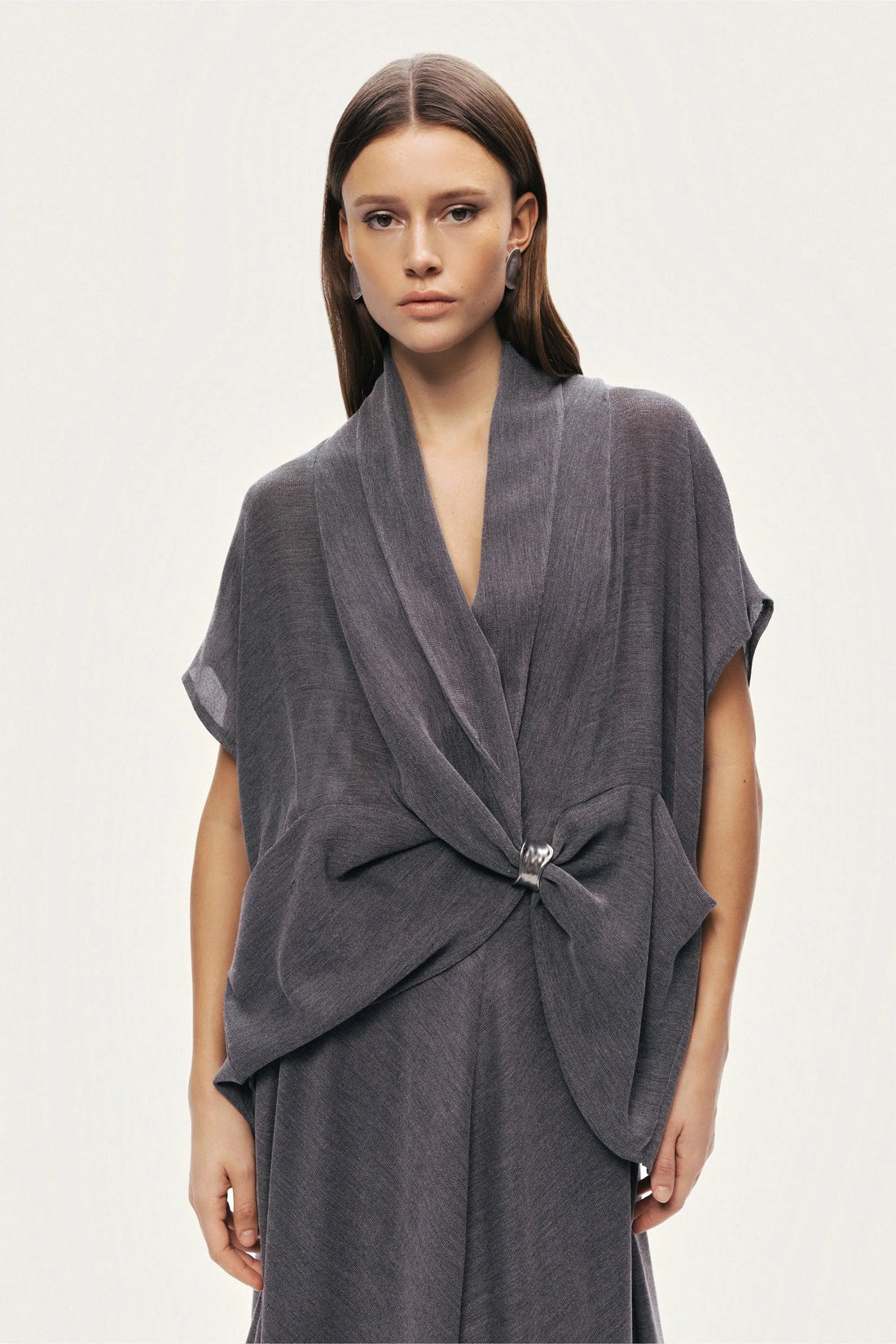 Nocturne Grey Women Draped Wrap Blouse SKU: N26YN6238_0008 Image 05