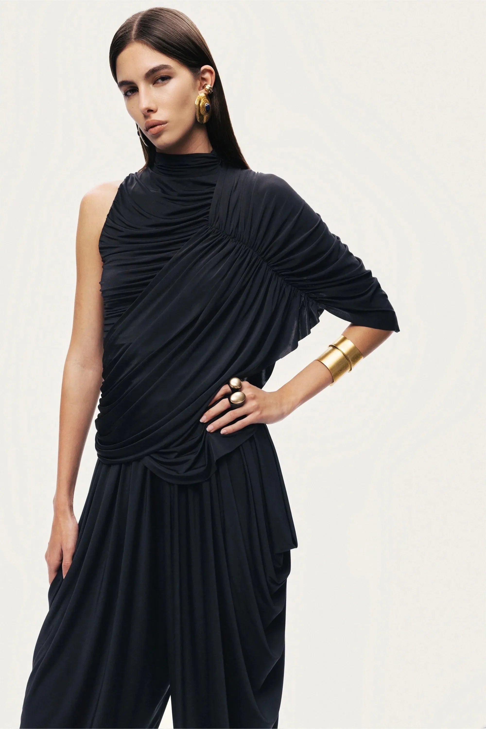 Nocturne Black Women Asymmetric Draped Blouse SKU: N26YN6248_0002 Image 02