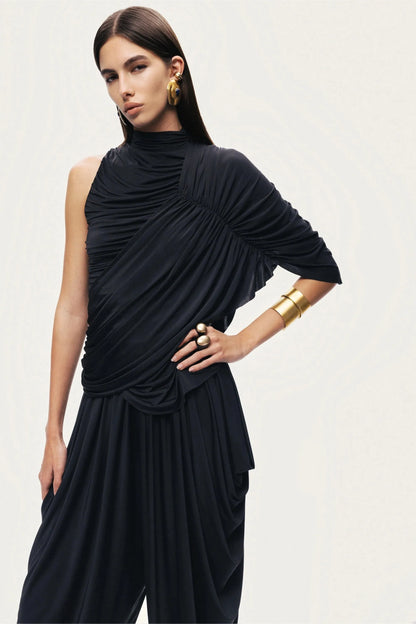 Nocturne Black Women Asymmetric Draped Blouse SKU: N26YN6248_0002 Image 02