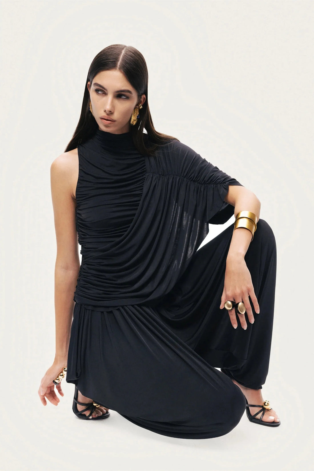 Nocturne Black Women Asymmetric Draped Blouse SKU: N26YN6248_0002 Image 03