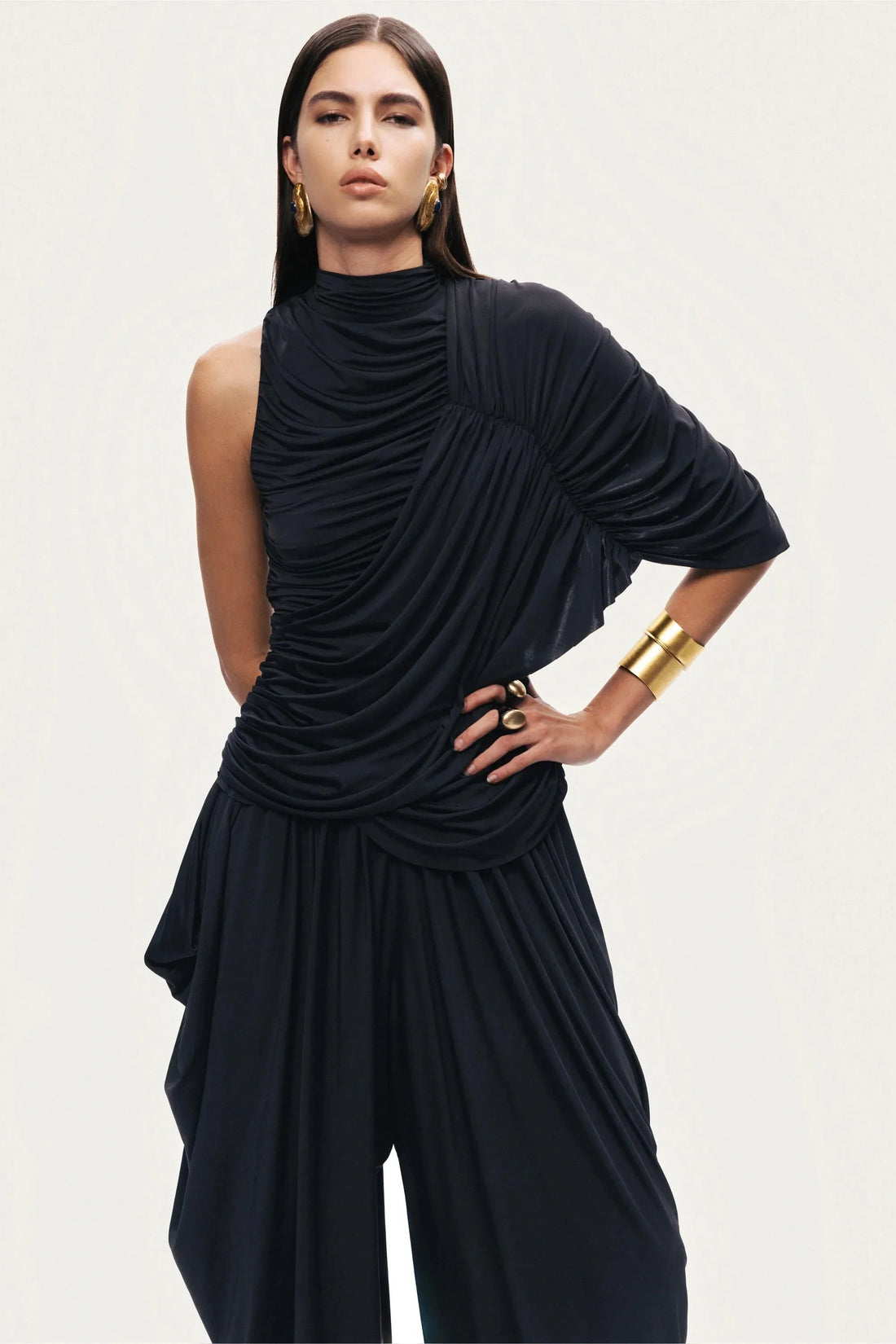 Nocturne Black Women Asymmetric Draped Blouse SKU: N26YN6248_0002 Image 06