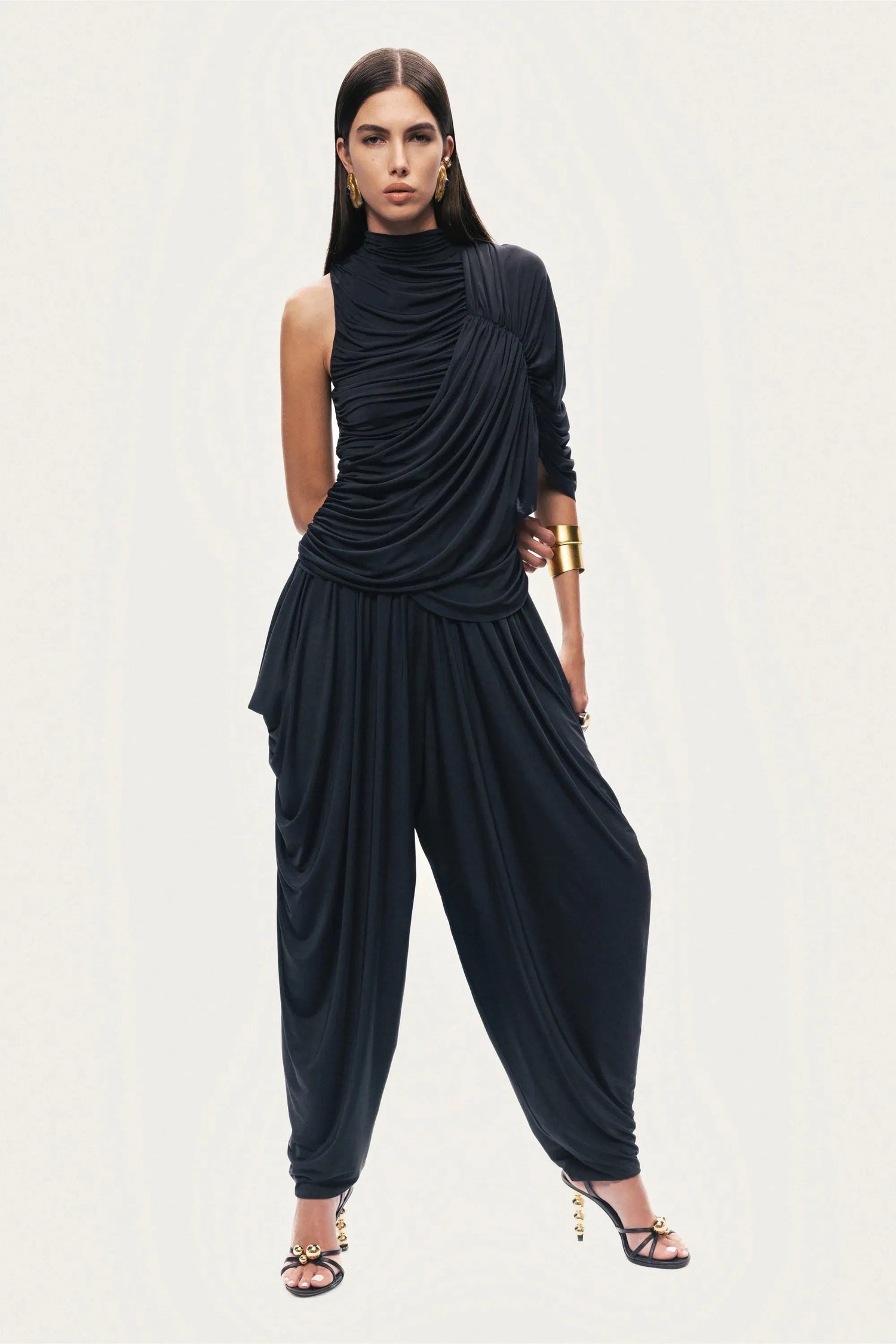 Nocturne Black Women Asymmetric Draped Blouse SKU: N26YN6248_0002 Image 08