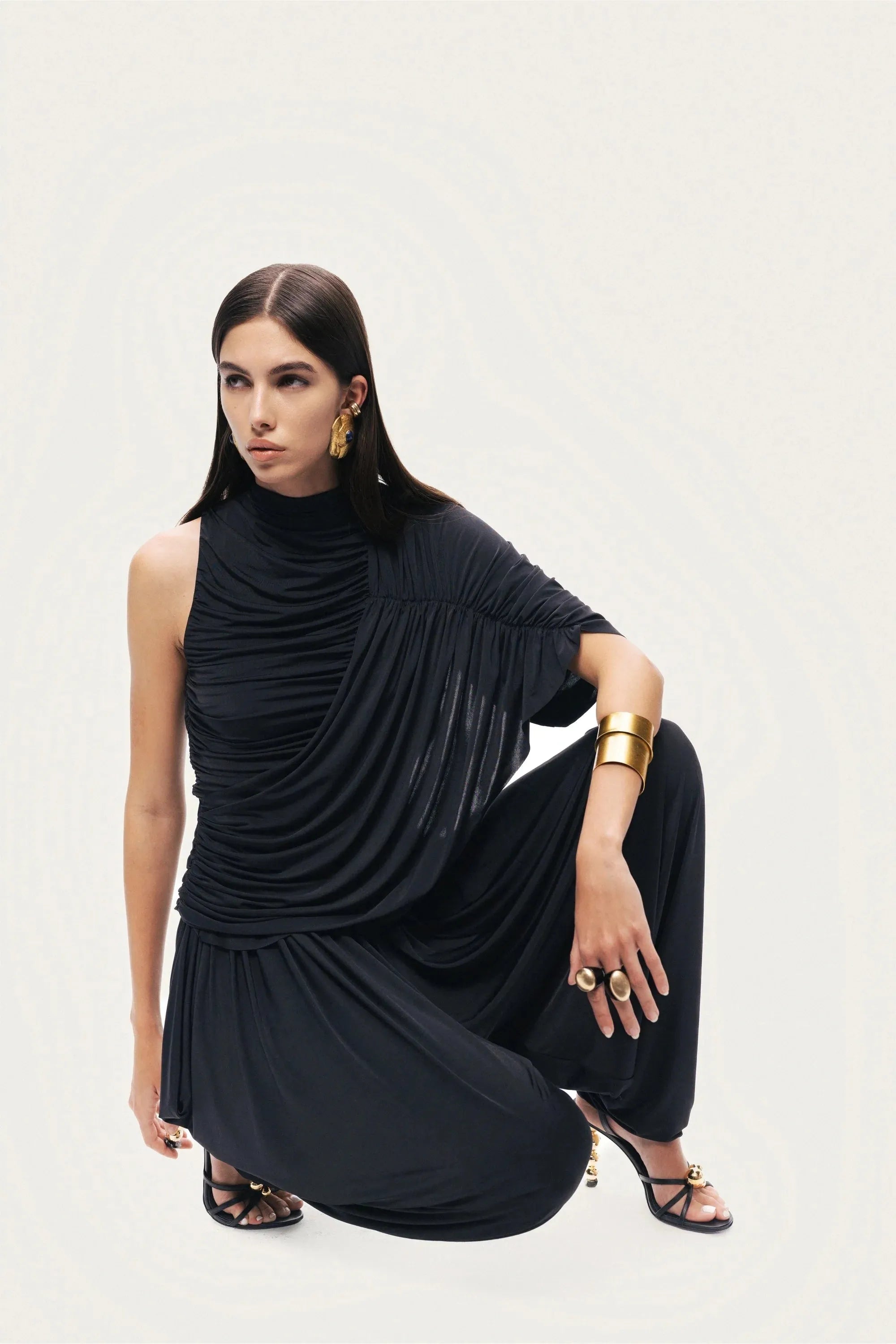 Nocturne Black Women Asymmetric Draped Blouse SKU: N26YN6248_0002 Image 09