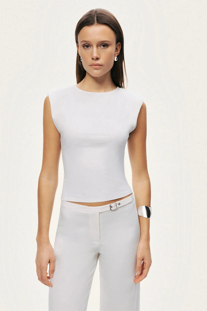 Nocturne White Women T-Shirt with Lace-Up Back Detail SKU: N26YN70083_0001 Image 05