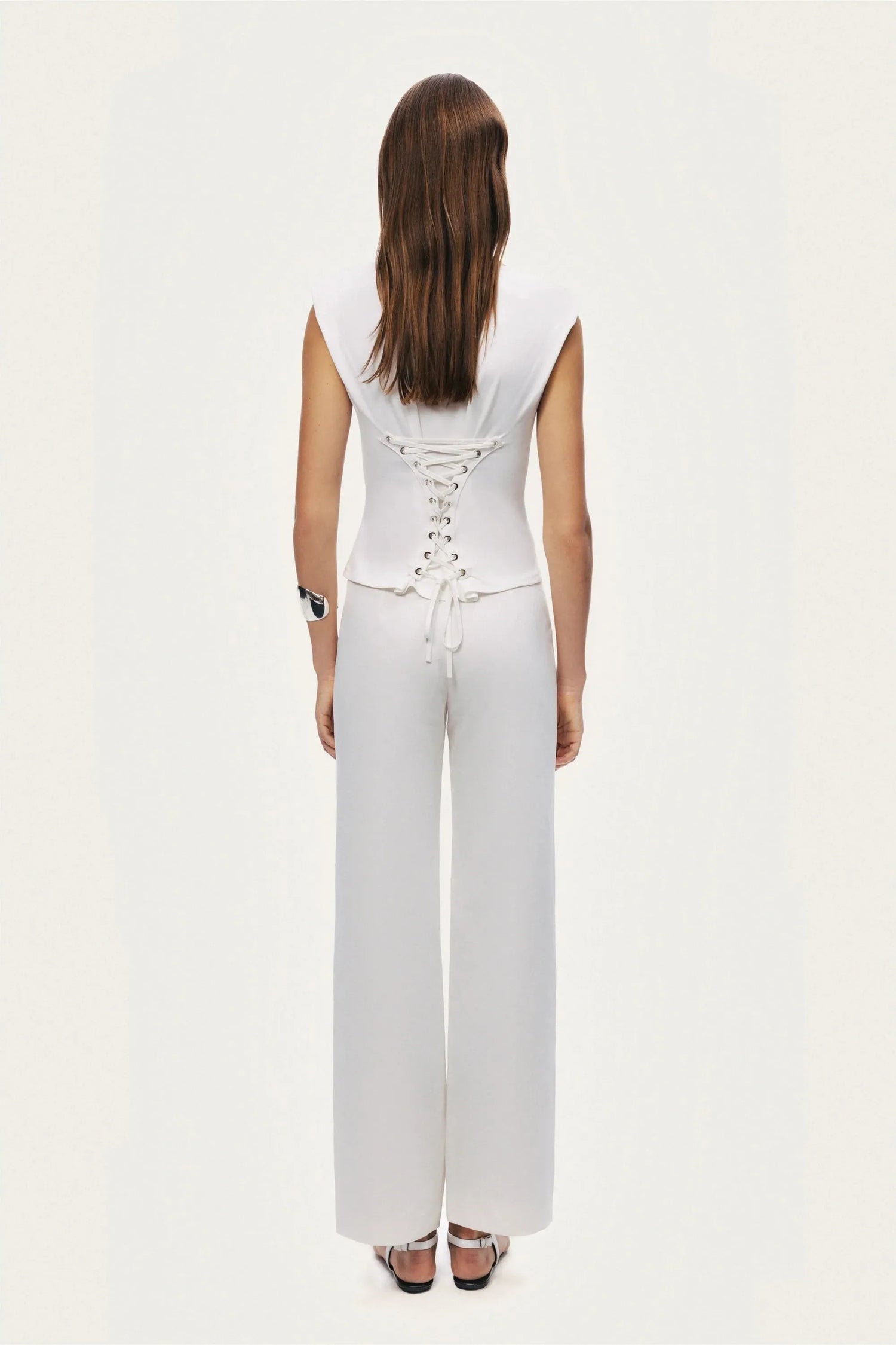 Nocturne White Women T-Shirt with Lace-Up Back Detail SKU: N26YN70083_0001 Image 07