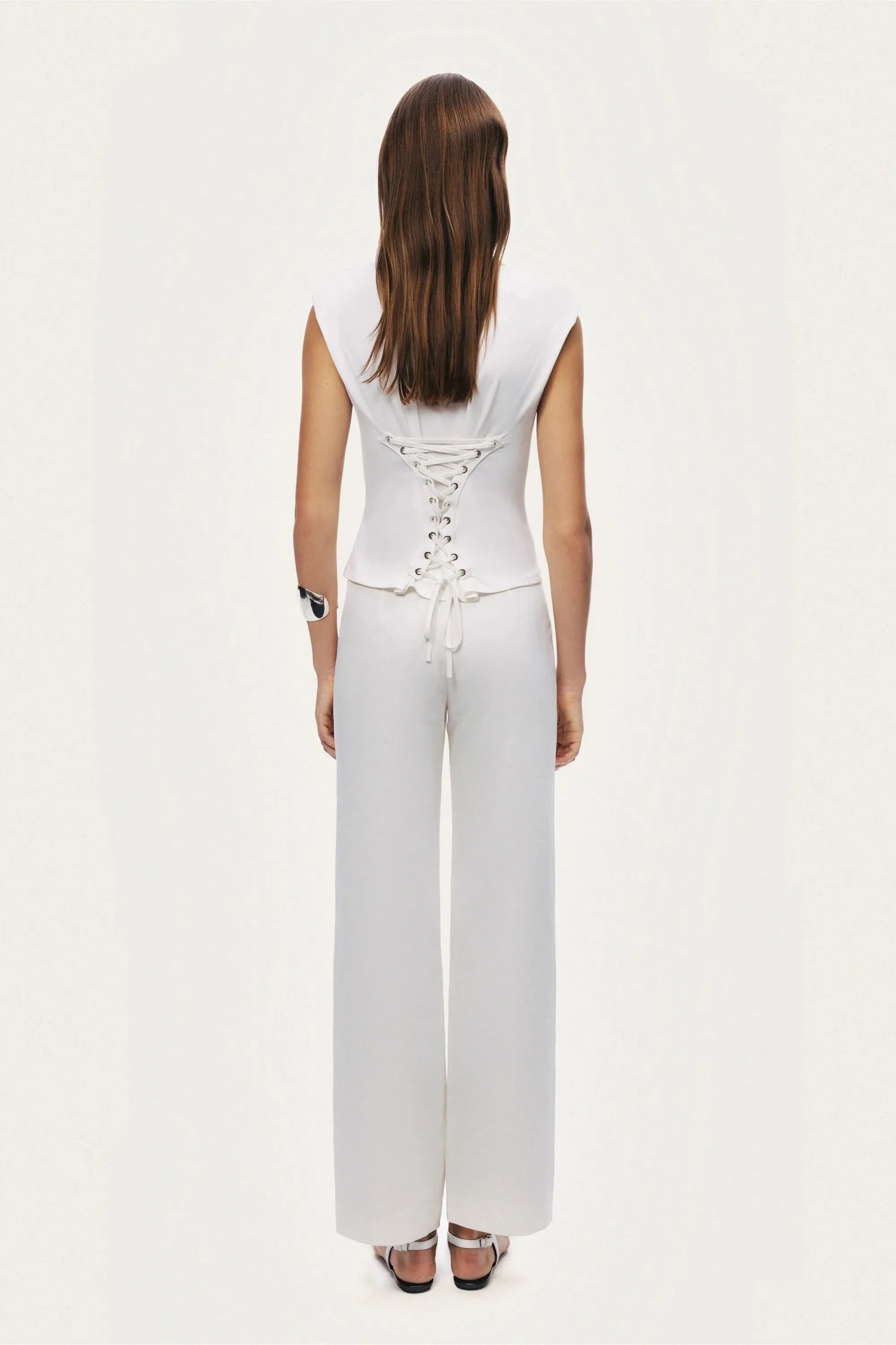 Nocturne White Women T-Shirt with Lace-Up Back Detail SKU: N26YN70083_0001 Image 07