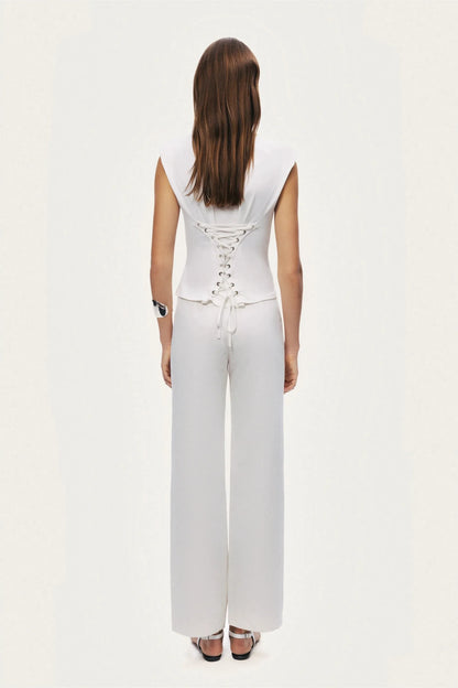 Nocturne White Women T-Shirt with Lace-Up Back Detail SKU: N26YN70083_0001 Image 07