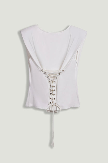 Nocturne White Women T-Shirt with Lace-Up Back Detail SKU: N26YN70083_0001 Image 08