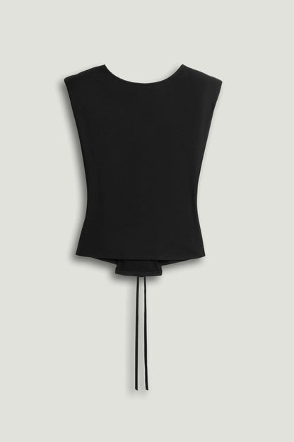 Nocturne Black Women Black T-Shirt with Lace-Up Back Detail SKU: N26YN70083_0002 Image 01