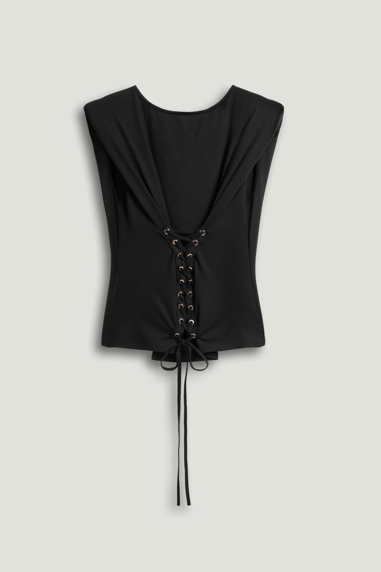 Nocturne Black Women Black T-Shirt with Lace-Up Back Detail SKU: N26YN70083_0002 Image 09