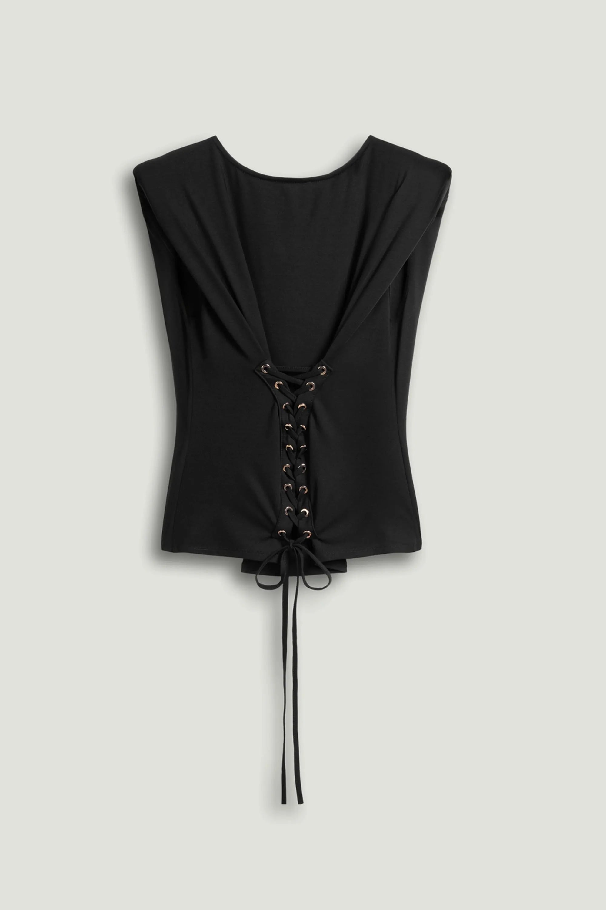 Nocturne Black Women Black T-Shirt with Lace-Up Back Detail SKU: N26YN70083_0002 Image 09