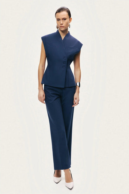 Nocturne Navy Women Tailored Sleeveless Vest SKU: N26YN7081_0009 Image 02