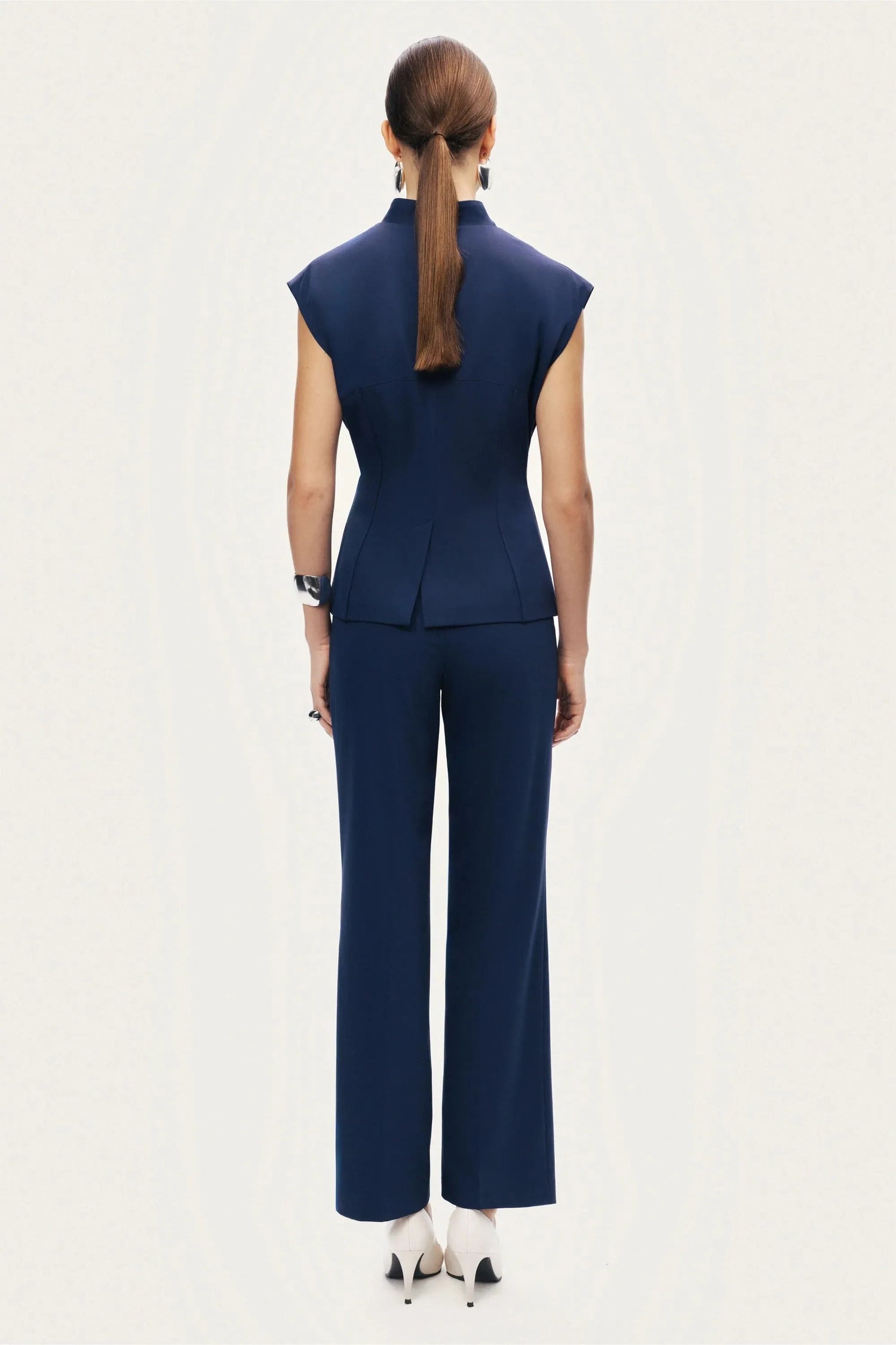 Nocturne Navy Women Tailored Sleeveless Vest SKU: N26YN7081_0009 Image 06