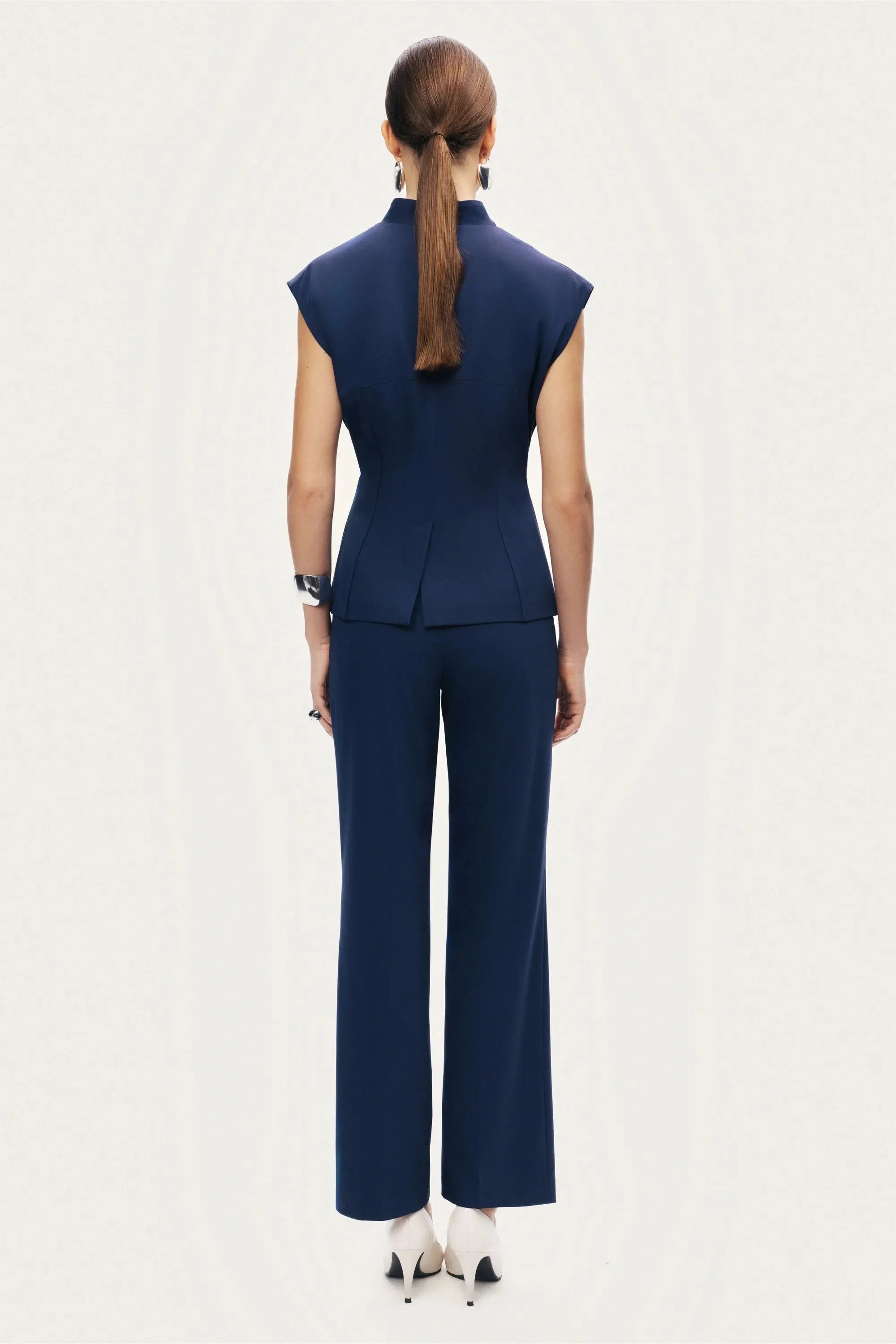 Nocturne Navy Women Tailored Sleeveless Vest SKU: N26YN7081_0009 Image 06