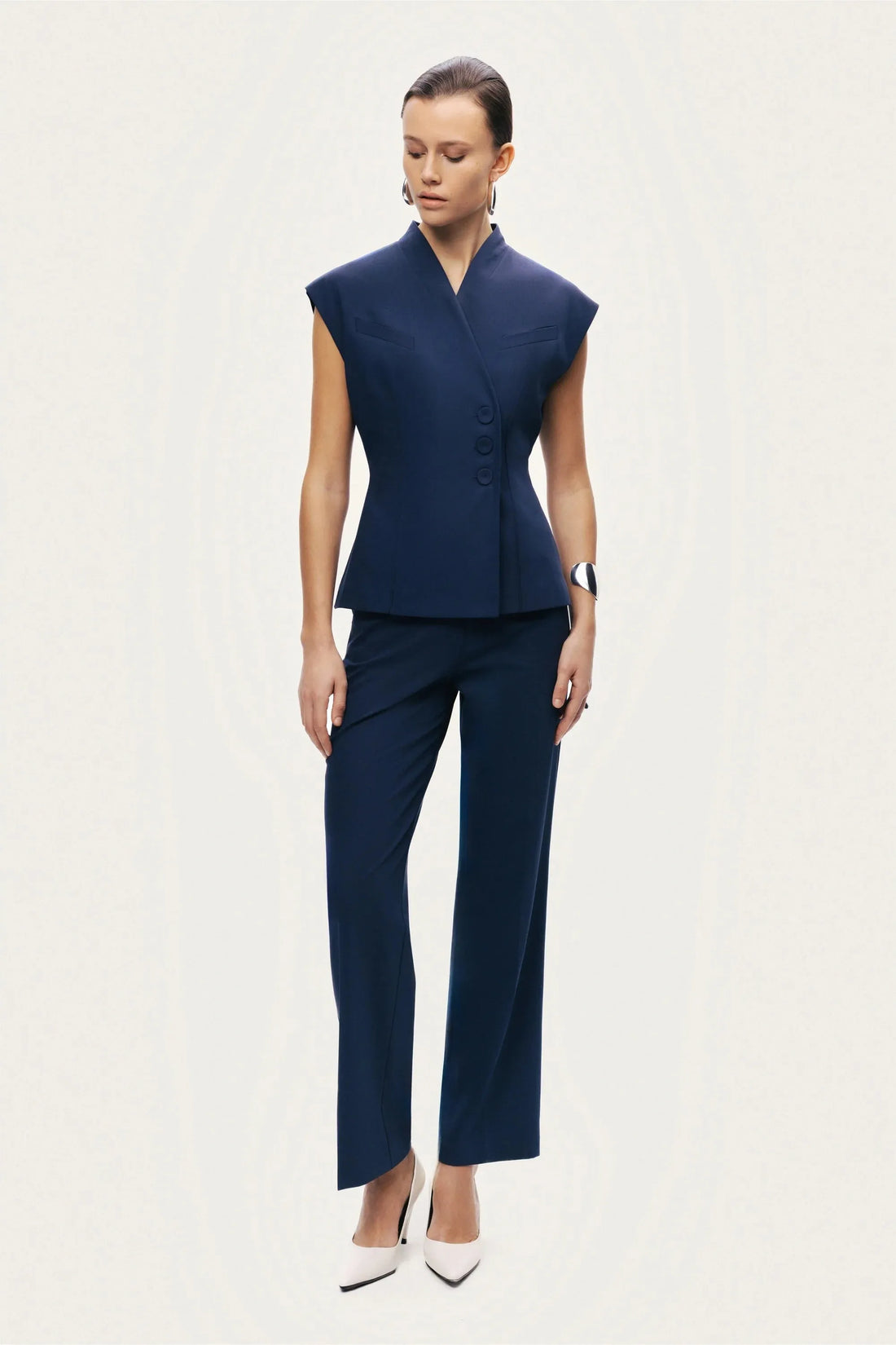 Nocturne Navy Women Tailored Sleeveless Vest SKU: N26YN7081_0009 Image 10