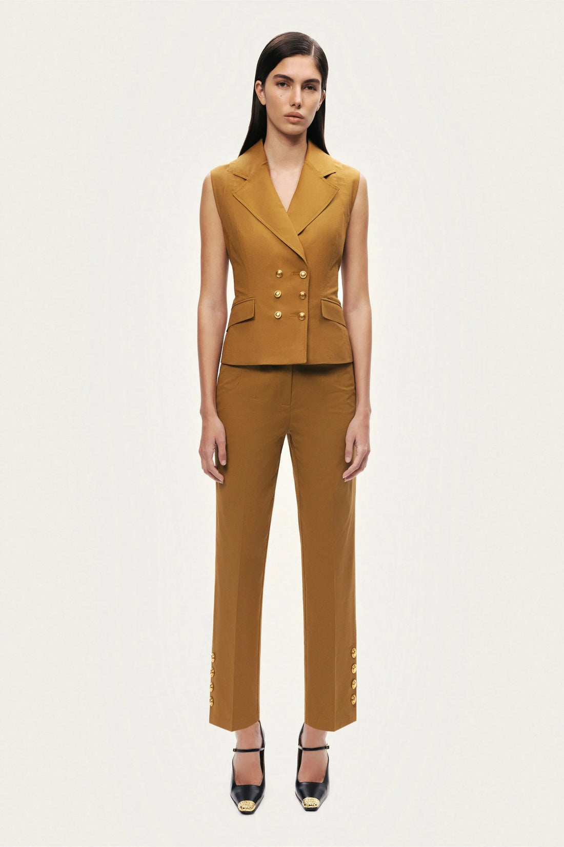 Nocturne Camel Women Tailored Double-Breasted Vest SKU: N26YN7082_0053 Image 02