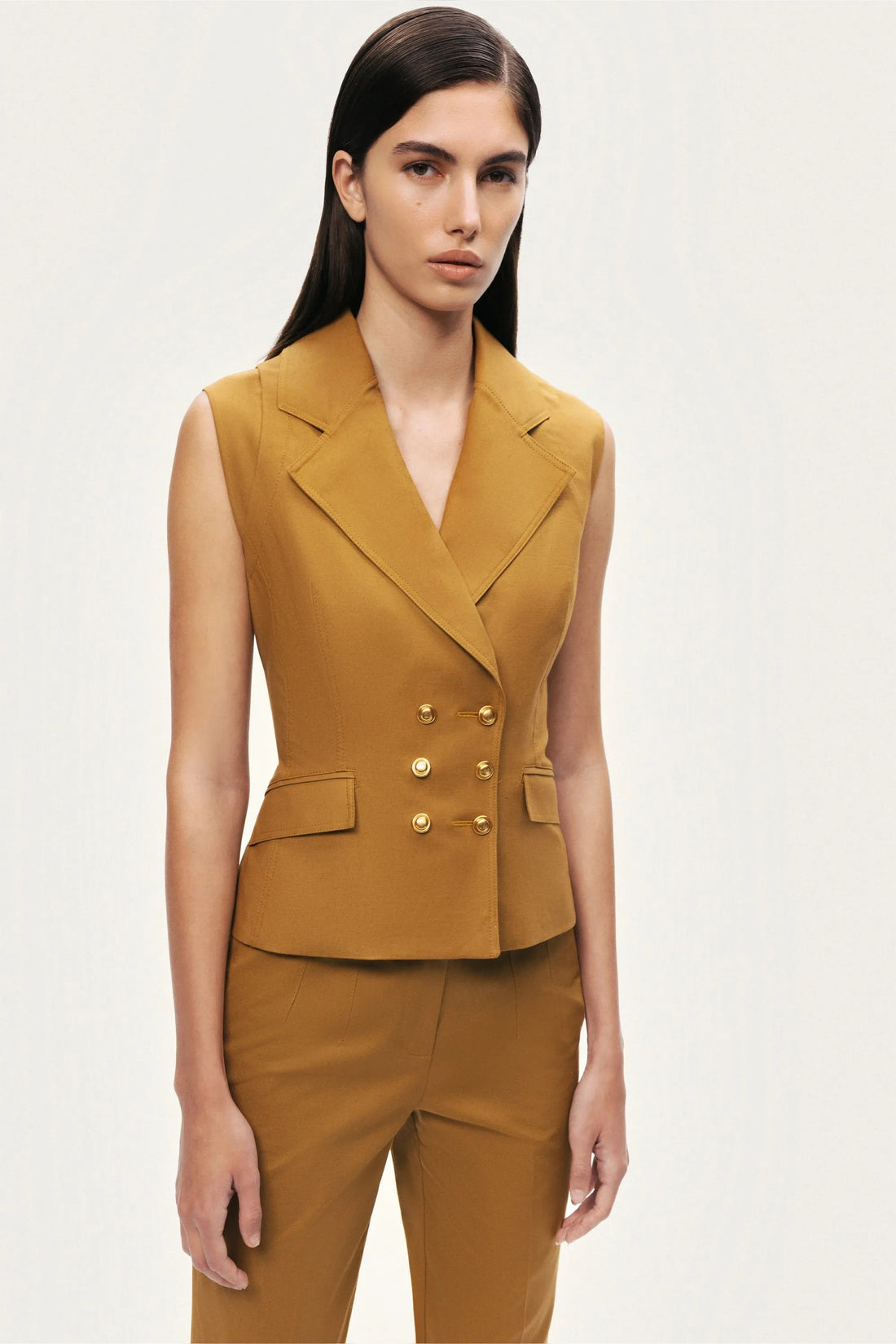 Nocturne Camel Women Tailored Double-Breasted Vest SKU: N26YN7082_0053 Image 05