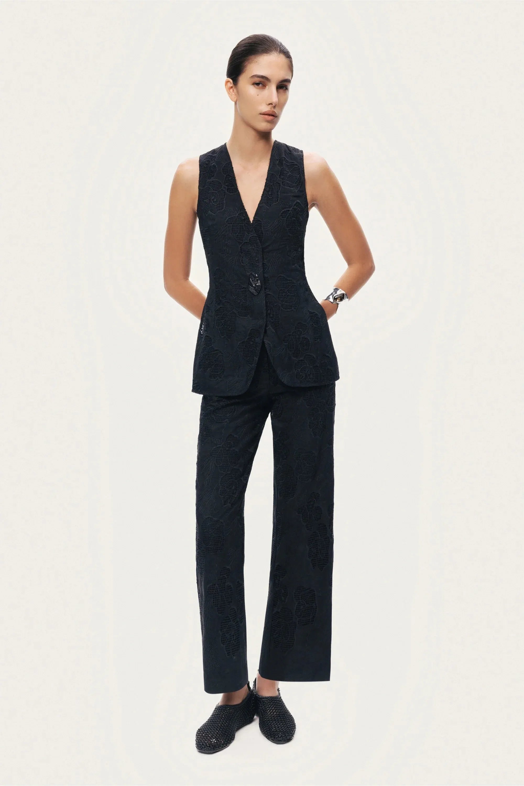 Nocturne Black Women Textured Tailored Vest SKU: N26YN7083_0002 Image 02