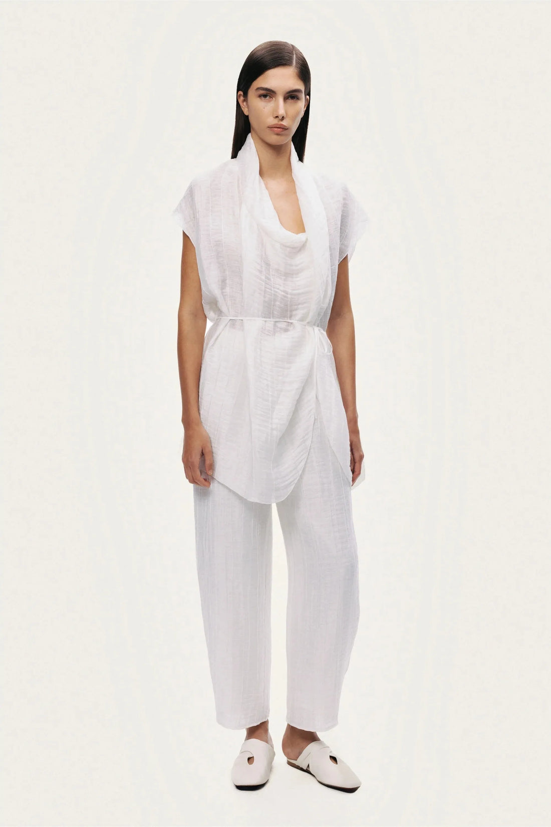 Nocturne White Women Sheer Belted Vest SKU: N26YN7084_0001 Image 02