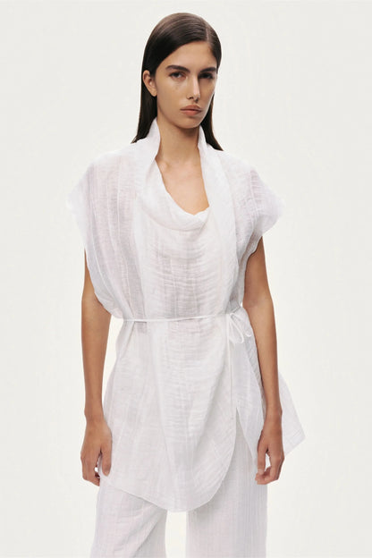 Nocturne White Women Sheer Belted Vest SKU: N26YN7084_0001 Image 05