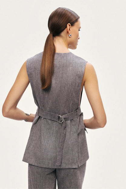 Nocturne Grey Melange Women Tailored Button-Front Vest SKU: N26YN7088_0112 Image 05