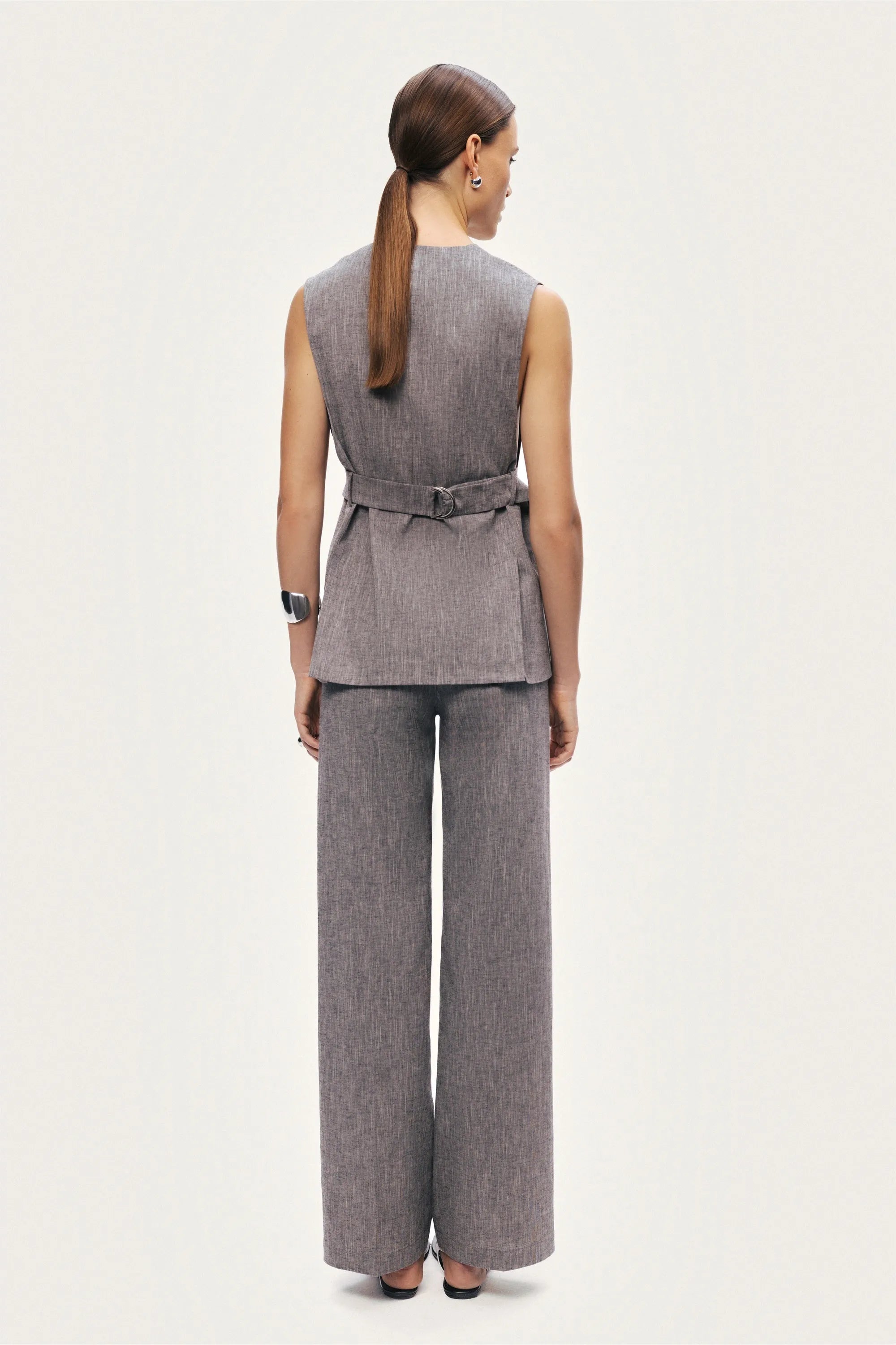 Nocturne Grey Melange Women Tailored Button-Front Vest SKU: N26YN7088_0112 Image 06