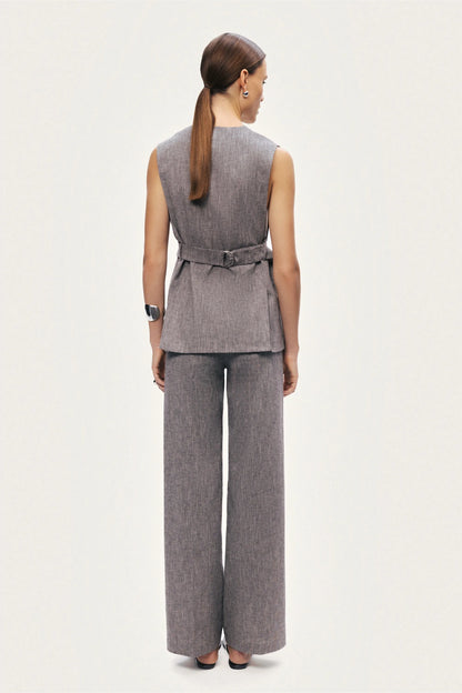 Nocturne Grey Melange Women Tailored Button-Front Vest SKU: N26YN7088_0112 Image 06