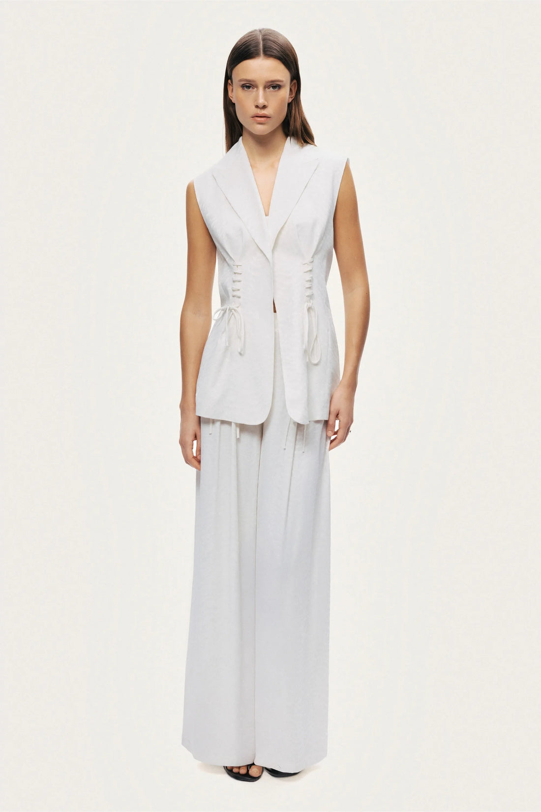 Nocturne Off-White Women Lace-Up Waist Tailored Vest SKU: N26YN7089_0014 Image 02