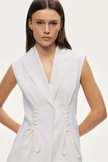 Nocturne Off-White Women Lace-Up Waist Tailored Vest SKU: N26YN7089_0014 Image 03