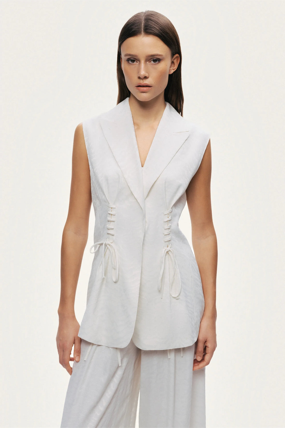 Nocturne Off-White Women Lace-Up Waist Tailored Vest SKU: N26YN7089_0014 Image 04