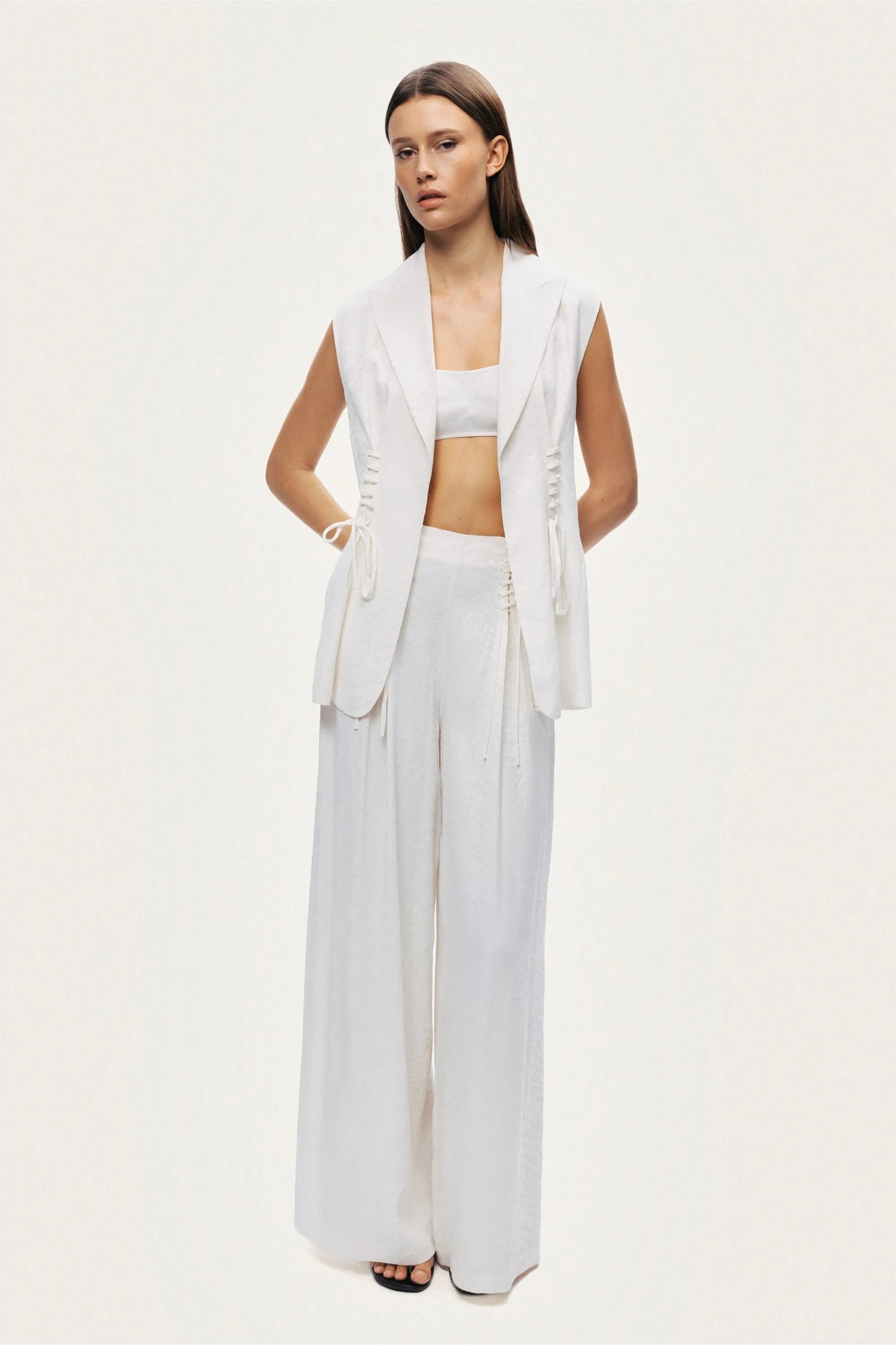 Nocturne Off-White Women Lace-Up Waist Tailored Vest SKU: N26YN7089_0014 Image 06