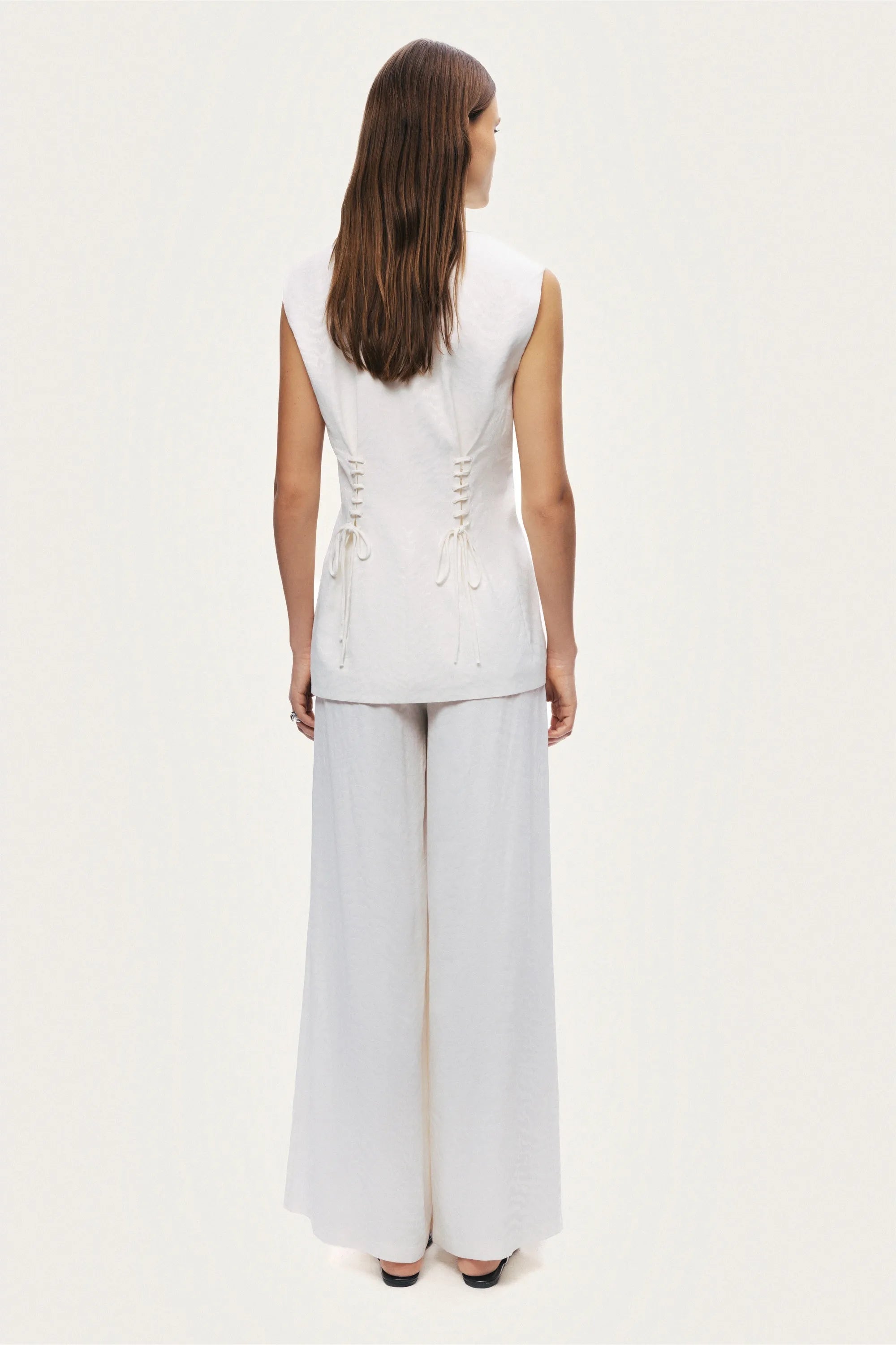 Nocturne Off-White Women Lace-Up Waist Tailored Vest SKU: N26YN7089_0014 Image 07