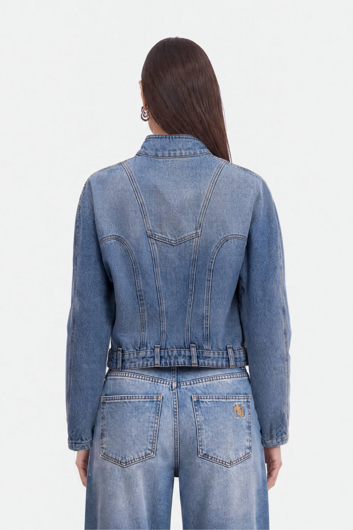 Nocturne Blue Women Stand Collar Denim Jacket SKU: N27KD5415_0011 Image 03