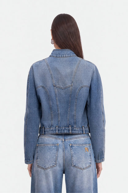 Nocturne Blue Women Stand Collar Denim Jacket SKU: N27KD5415_0011 Image 03