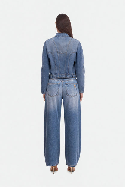 Nocturne Blue Women Stand Collar Denim Jacket SKU: N27KD5415_0011 Image 04