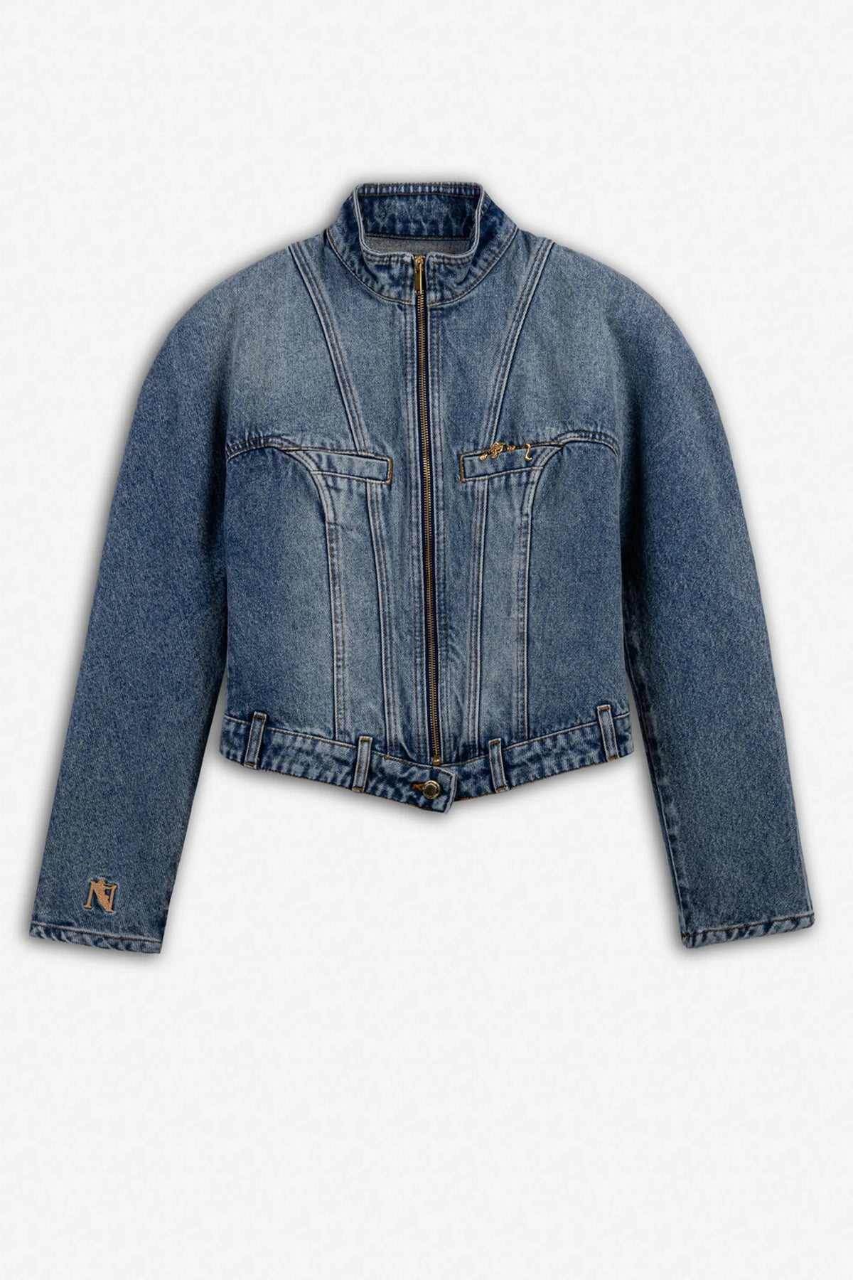 Nocturne Blue Women Stand Collar Denim Jacket SKU: N27KD5415_0011 Image 05