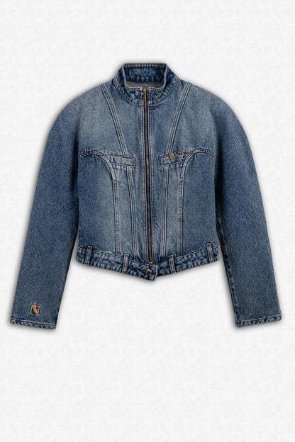 Nocturne Blue Women Stand Collar Denim Jacket SKU: N27KD5415_0011 Image 05