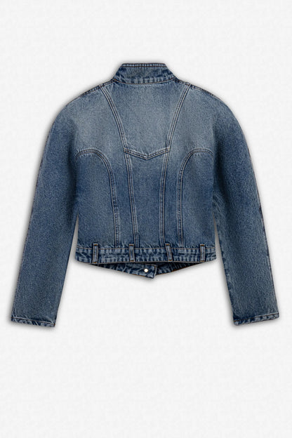 Nocturne Blue Women Stand Collar Denim Jacket SKU: N27KD5415_0011 Image 06
