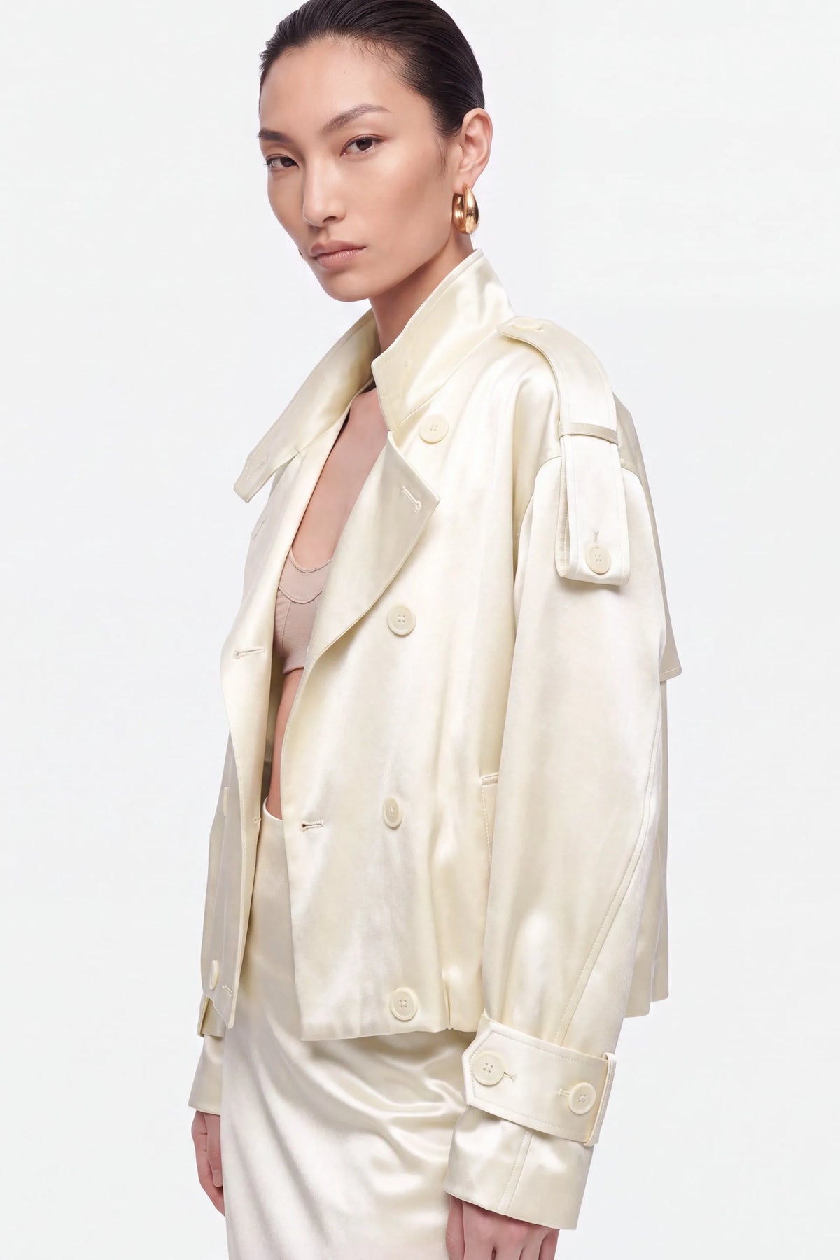 Nocturne Off-White Women Oversized Double Breasted Trench Coat SKU: N27KN11154_0014 Image 02
