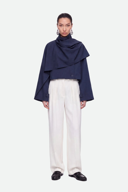 Nocturne Navy Women Shawl Detail Stand Collar Trench Coat SKU: N27KN11156_0009 Image 01