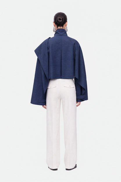 Nocturne Navy Women Shawl Detail Stand Collar Trench Coat SKU: N27KN11156_0009 Image 03