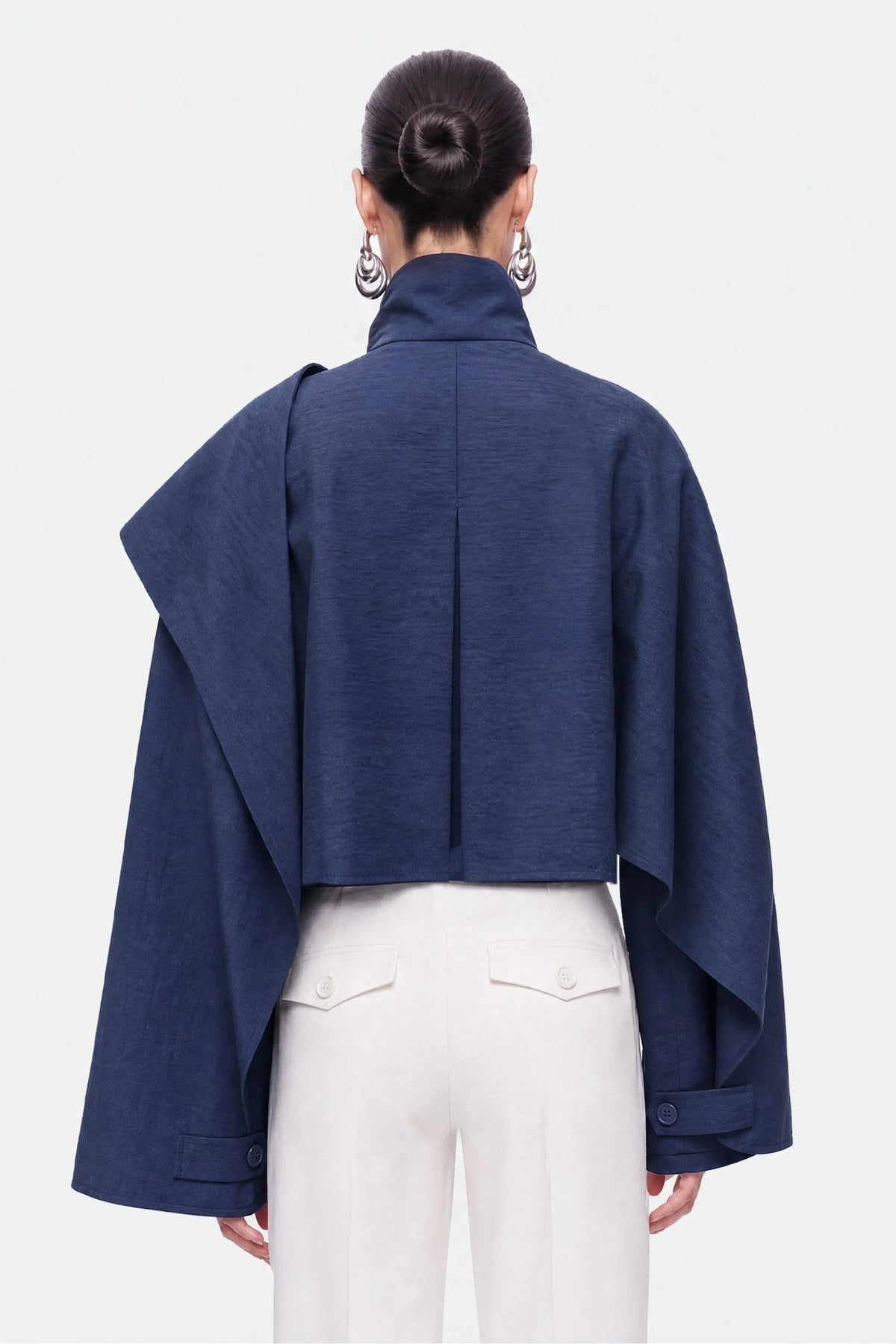 Nocturne Navy Women Shawl Detail Stand Collar Trench Coat SKU: N27KN11156_0009 Image 04